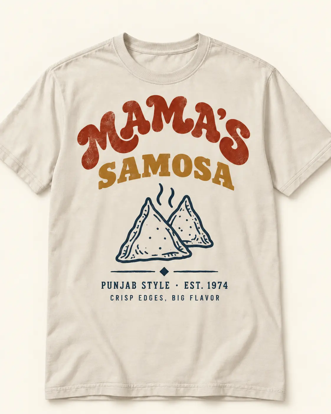 Mama's Samosa t-shirt design — Punjab Style, Crisp edges, big flavor